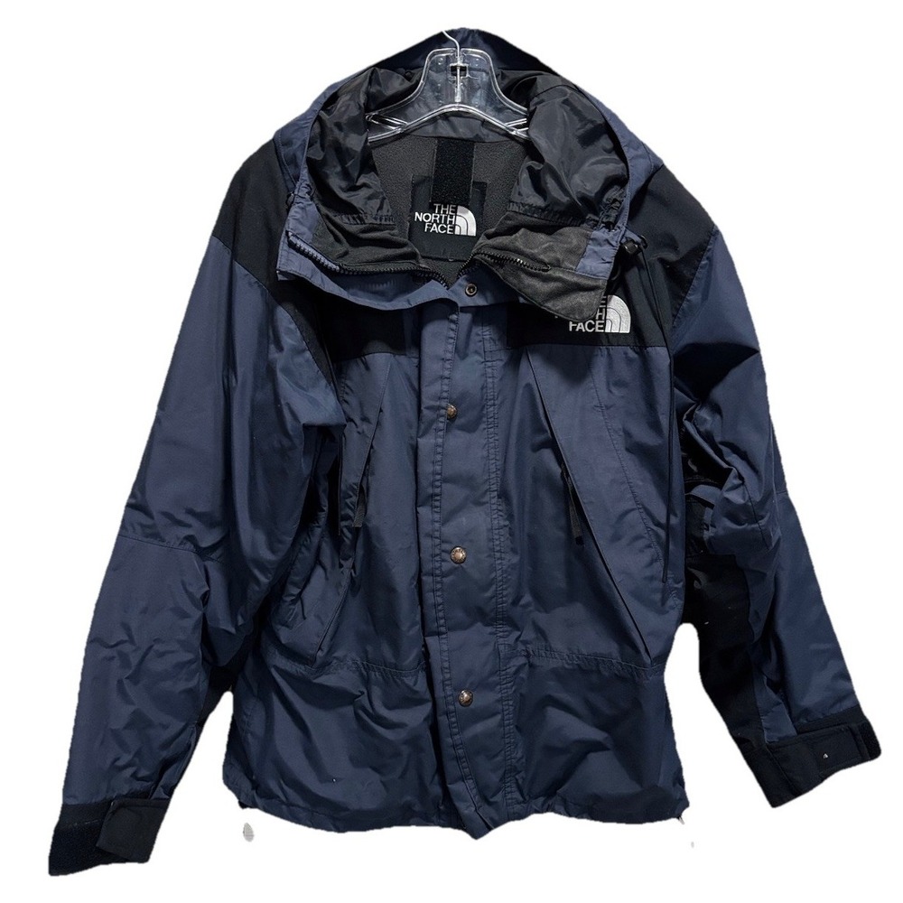 The North Face Lined Full Zip Hood Heavy Jacket Size L Logo Navy/Blk Cord/Toggle